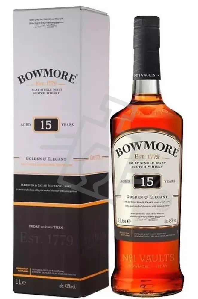 BOWMORE Whisky 15y 1,0l Golden & Elegant Islay Single Malt S. 43% DD.