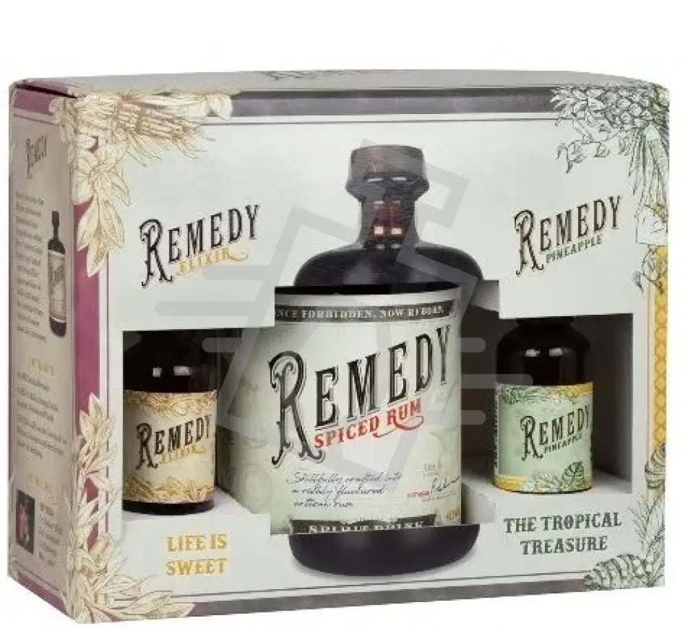 REMEDY Rum Set Spiced 0,7l 41,5% + Elixír 0,05l 41,5% + Pineapple 40% DD.