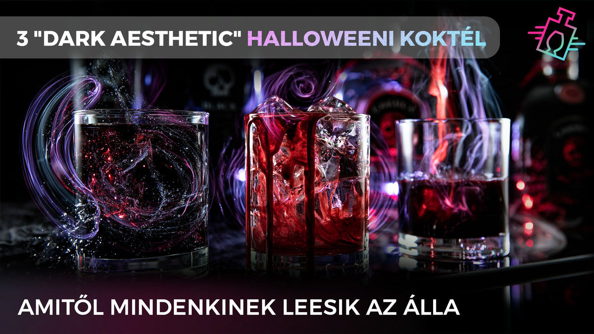Három sötét hangulatú, füstös Halloween-i koktél fekete háttér előtt