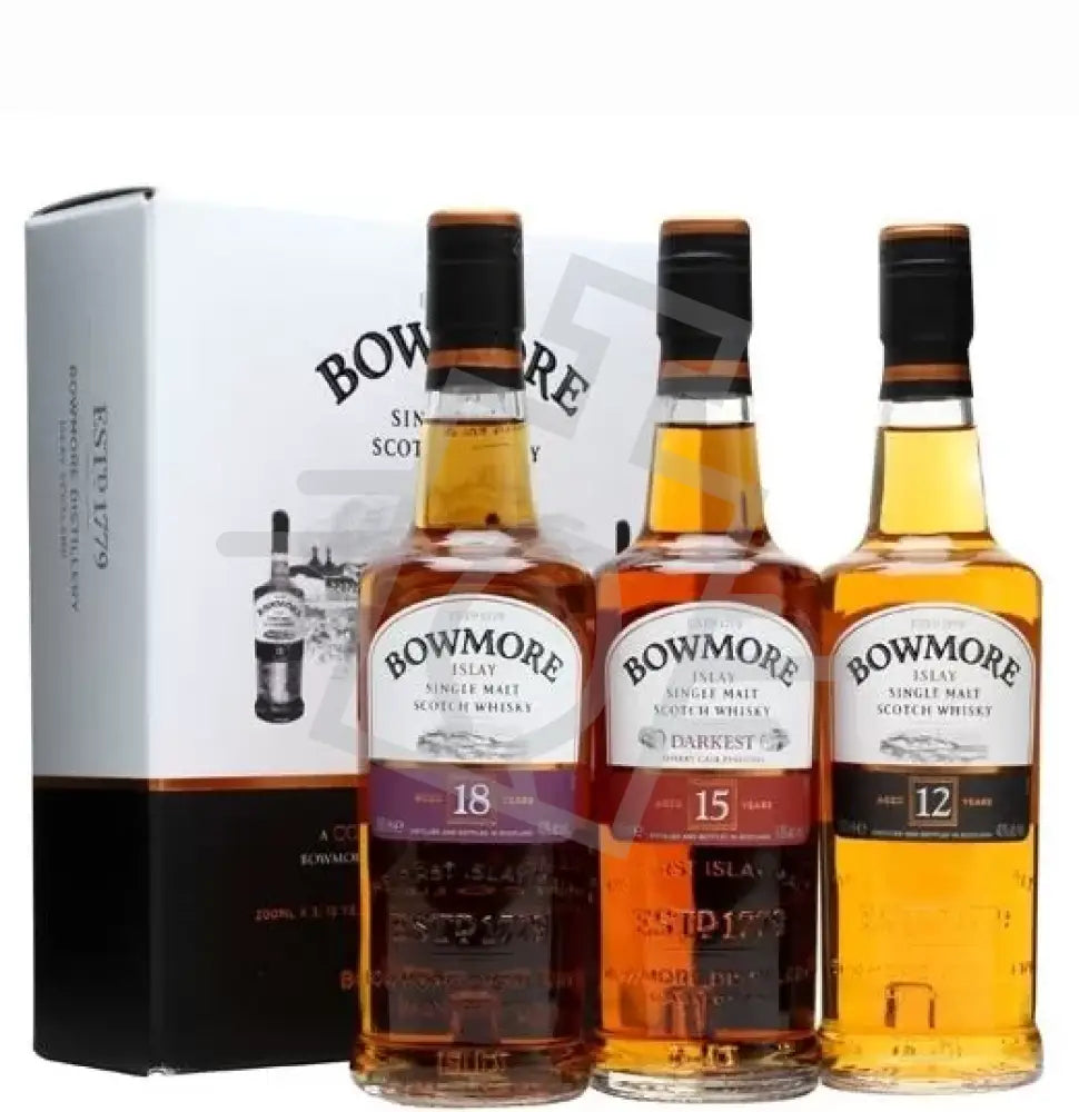 BOWMORE Whisky Coll. 0,2l*3 12y 40% + 15y 43% + 18y 43% DD.