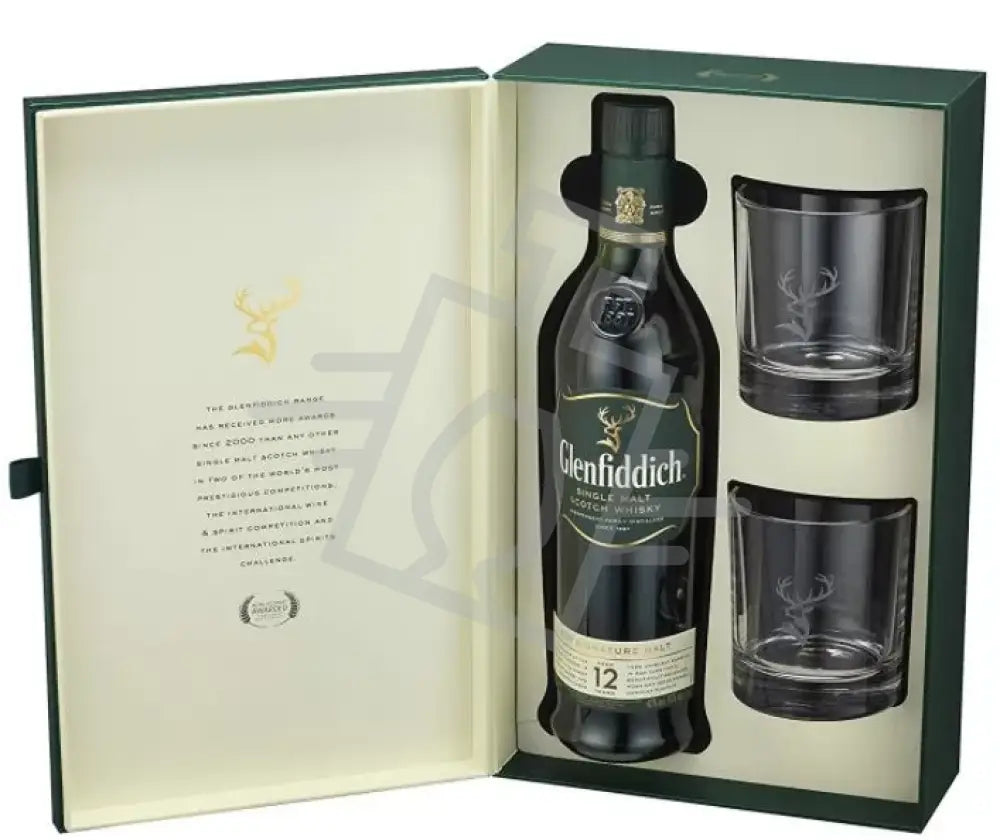 GLENFIDDICH Whisky 12y 0,7l Single Malt Scotch 40% DD. + 2 pohár
