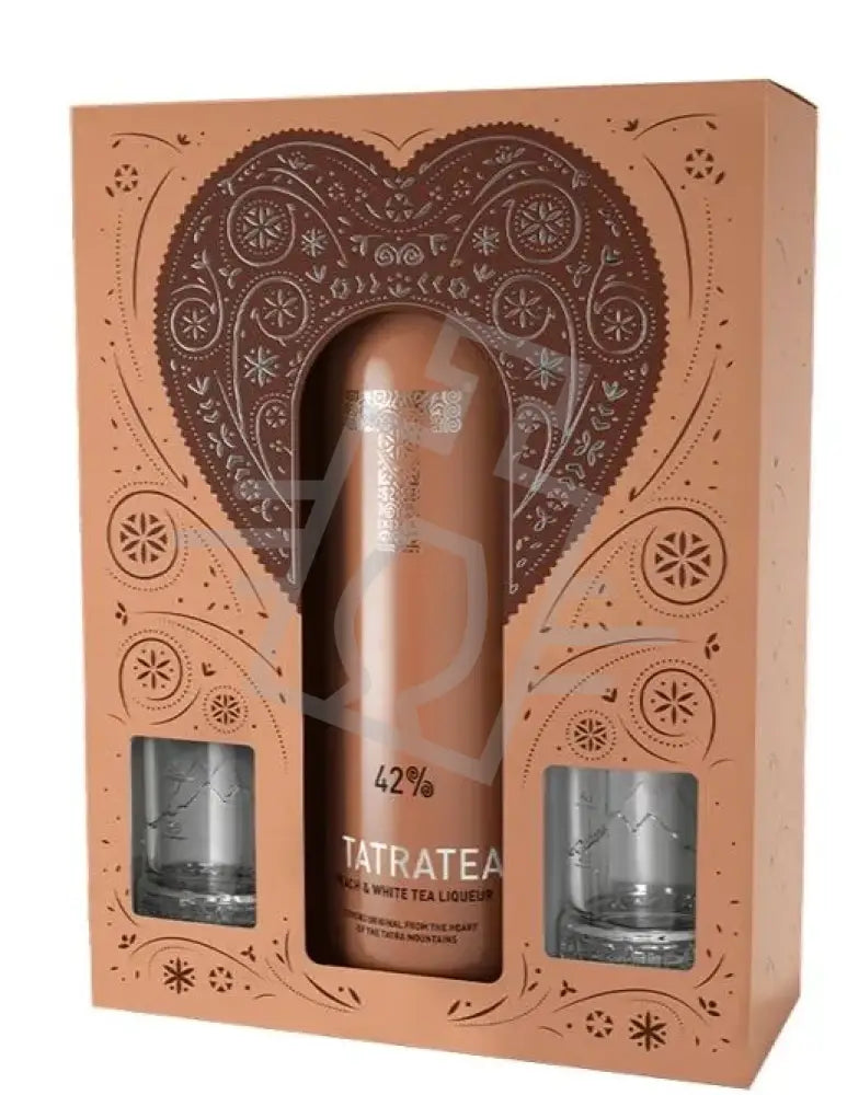 TATRATEA Likőr \"42\" 0,7l Őszibarack & Fehértea 42% DD. + 2 shot pohár